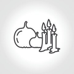 happy halloween line icon with pumpkin and candle