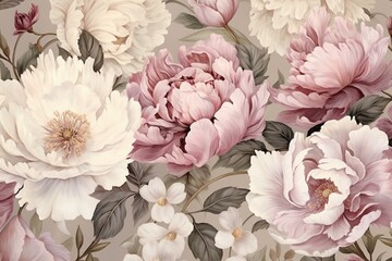 Beautiful peonies with a delicate, artistic floral design in gentle hues ideal for printing or adorning walls. Generative AI - obrazy, fototapety, plakaty