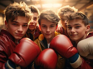A group of teenage boxers - obrazy, fototapety, plakaty