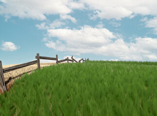 Obraz premium Green Pastures With Fence