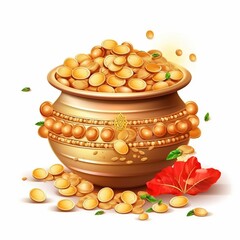 kalash and gold coins for Indian festival Akshya Tritiya, Generative ai