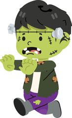 Kid boy Halloween green Frankenstein character