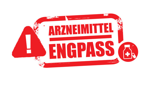 Arzneimittelengpass - Stempel mit Symbol - deutscher Text