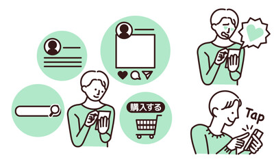 スマホを操作する男性セット