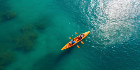  Kayak Top ,Red kayak boat two rowers on blue turquoise water sea