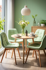Mint green dining room with white flowers