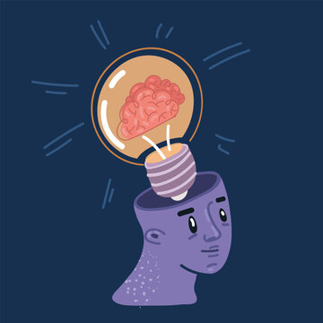 Cartoon vector illustration of Glowing round bulb human head
