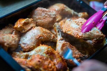Grilled chicken wings in a pan