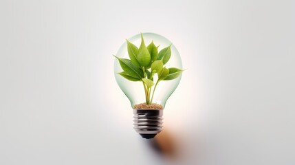  Eco friendly lightbulb with sapling fresh leaves concept of Renewable Energy and Sustainable Living