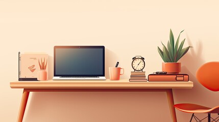Minimalist web designer desk flat illustration - Generative AI.