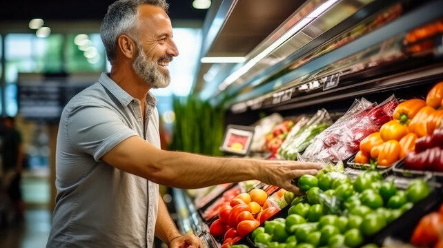 Menschen kaufen Obst und Gem&uuml;se in einem Supermarket. Generiert mit KI