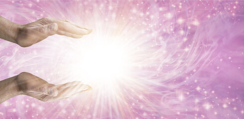 Magical Healing Starlight Healing Energy - Male Reiki Master Healer with parallel hands reaching...