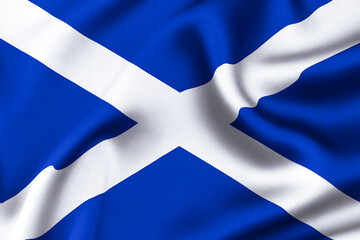 Scotland flag of silk, Brazil Background. 3D Render