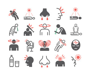 Heat stroke. Line icons set. Vector signs.