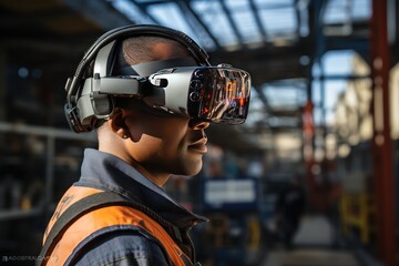 Builder architecture man simulator with VR on construction site, Generate with Ai