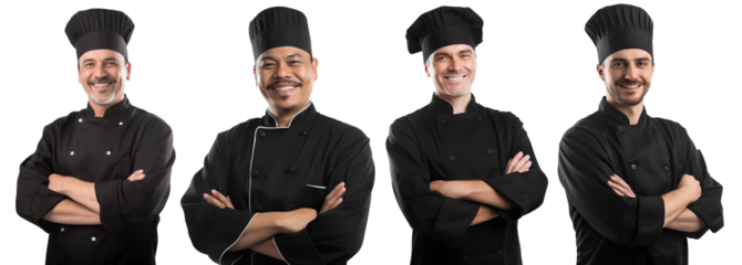 Cheerful chefs in black, cut out