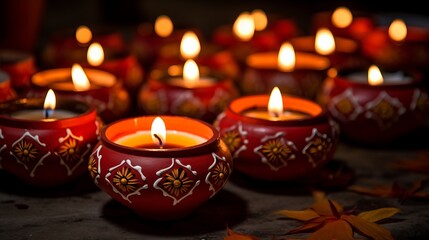 Fototapeta na wymiar Traditional clay oil diya lit during Diwali