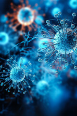 Microscopic virus structure images laboratory setting background with empty space for text 