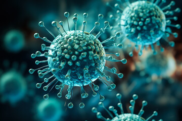 Fototapeta na wymiar Microscopic virus structure images laboratory setting background with empty space for text 