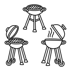 Doodle barbeque grill doodle set hand drawn illustration with line art style on white background.