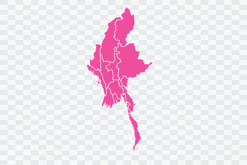 Myanmar Map Fuscia Color Background quality files png - obrazy, fototapety, plakaty