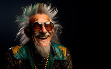 Handsome portrait of an old man with joyful emotions