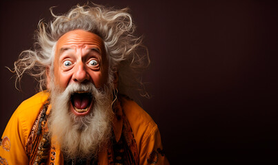 Handsome portrait of an old man with joyful emotions - obrazy, fototapety, plakaty