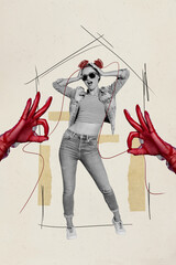 3d retro abstract creative artwork template collage of funky carefree lady dancing having fun...