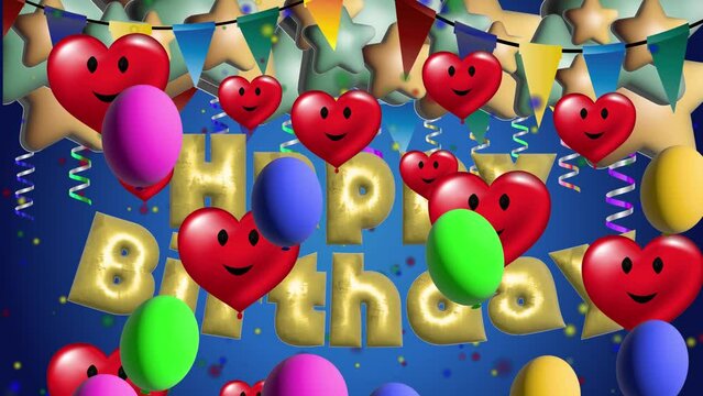 Happy Birthday Typography Design For Greeting Cards And Invitation, With Balloon