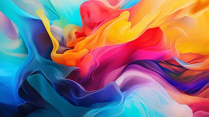 Several distinct and distinctive brilliant hues of paint flow together on a revolving canvas to form an abstract background