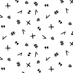 Obraz premium Seamless pattern of signs, tick, cross, quotation marks. Math pattern, minimalism, vector