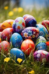 Colorful Easter Eggs over a Grass Floor during Midday.