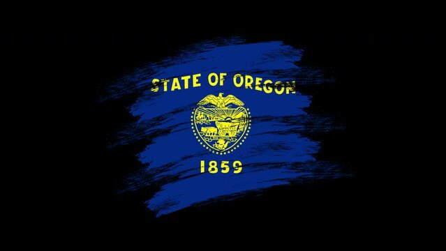 4K Paint Brush Oregon Flag with Alpha Channel. Waving Brushed Oregonian Banner. Transparent Background Texture Fabric Pattern High Detail.