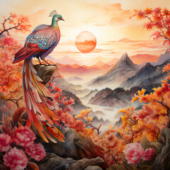 夕焼けのクジャク