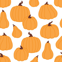 Vector seamless pattern with pumpkins on a white background