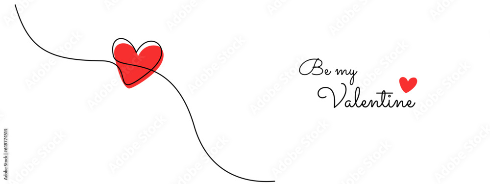 Fototapete one continuous drawing of red heart and love sign. thin flourish and romantic symbol for greeting ca