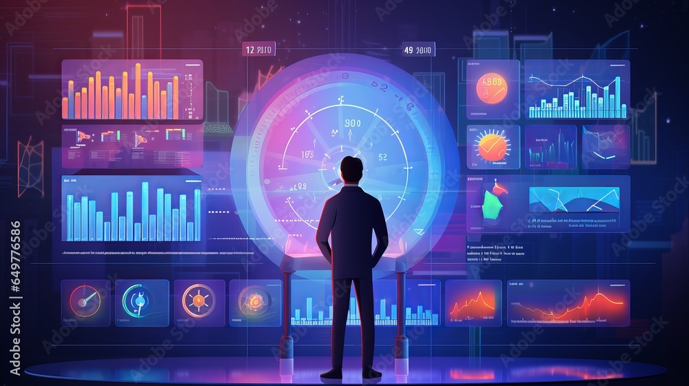 Poster corporate strategy & finance data analytics management system with database-connected report metrics