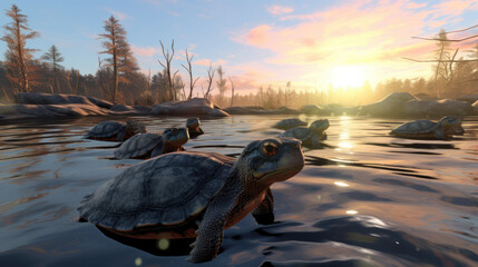 close up of turtles in the water