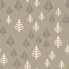 Xmas Tree Spruce Pine Simple Cartoon Flat Style, Vector Seamless Pattern, Winter Forest Background, Merry Christmas, Happy New Year, Holiday Season Print for Gift Wrapping Paper