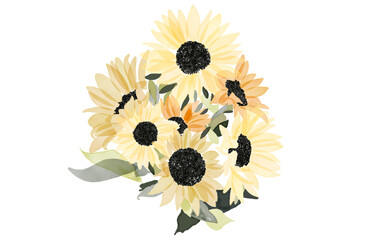 A bouquet of sunflowers in watercolor style, PNG File.
