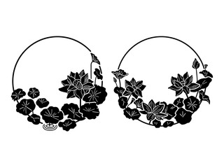 ハスの花のフレーム　２種類（黒）