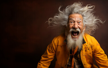Handsome portrait of an old Asian, man with joyful emotions
