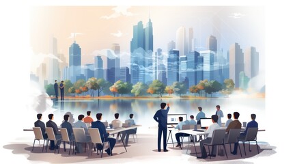 Obraz premium Group training and workshops 2D sketch drawing vector style.