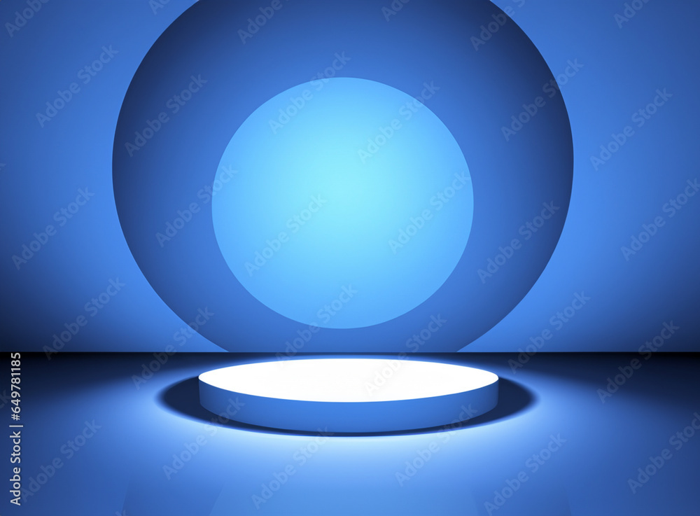 Wall mural blue circle stage with copy space, banner blank, empty blue template