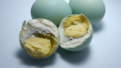 salted egg from duck egg on white background