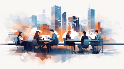 Fototapeta premium Group training and workshops 2D sketch drawing vector style.