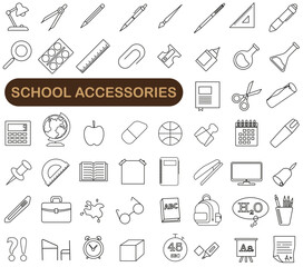 School icons. School interface. School and education icons design, line illustration.