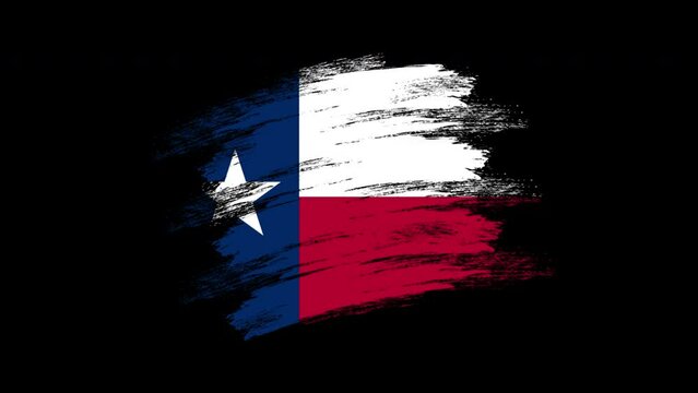 4K Paint Brush Texas Flag with Alpha Channel. Waving Brushed Texan Banner. Transparent Background Texture Fabric Pattern High Detail.