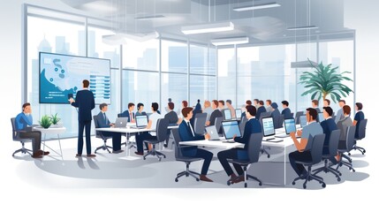 Fototapeta premium Group training and workshops 2D sketch drawing vector style.
