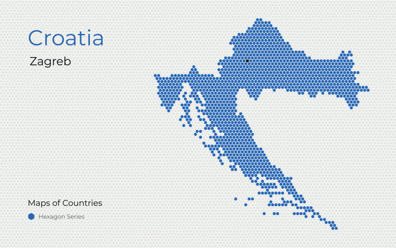 Croatia, Zagreb, Balkans. Creative vector white map. Maps of Countries, Western Europe, Hexagon Series.